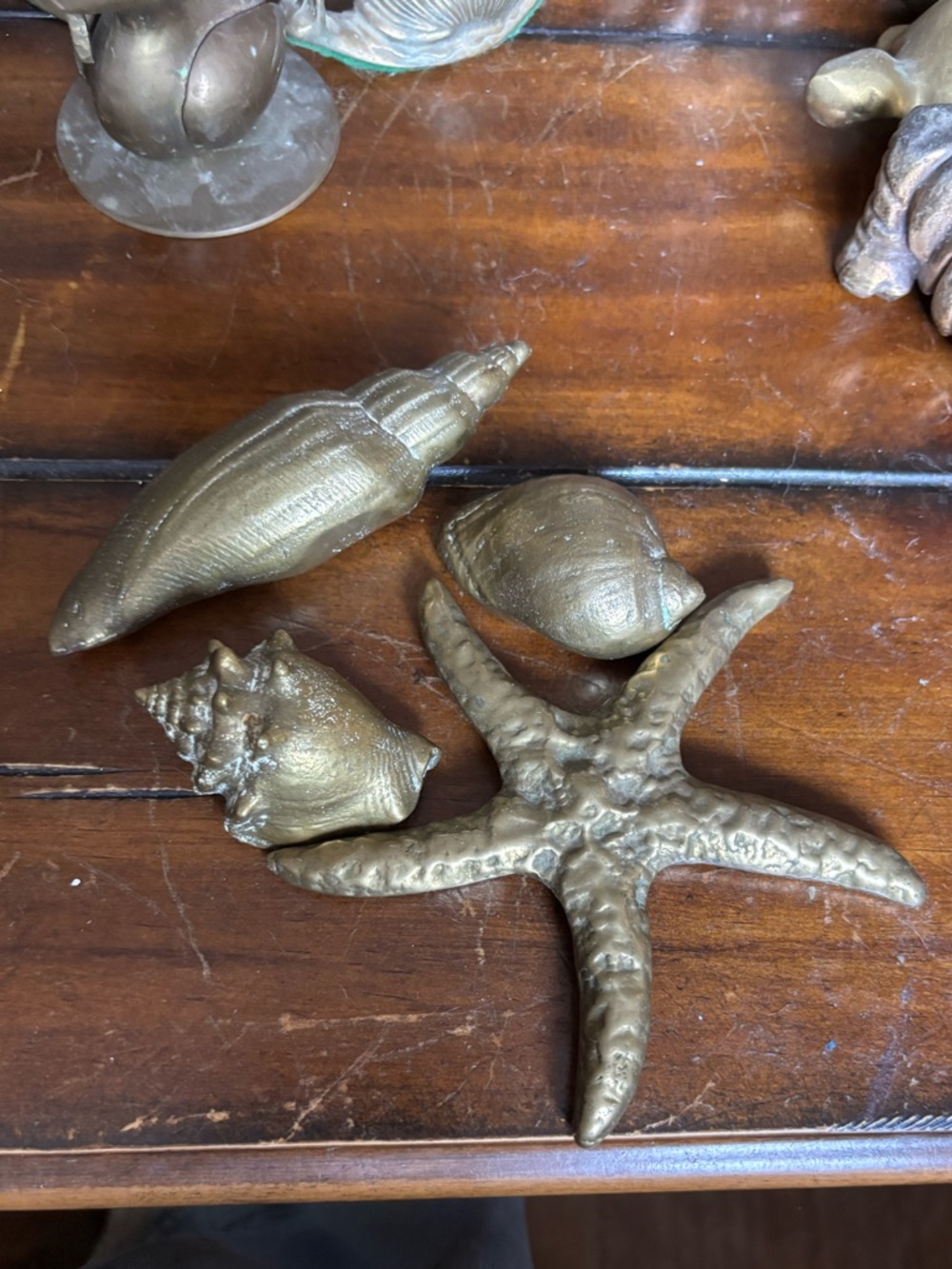 Brass Seaside Shell & Starfish Decorative Set - Metallic Gold